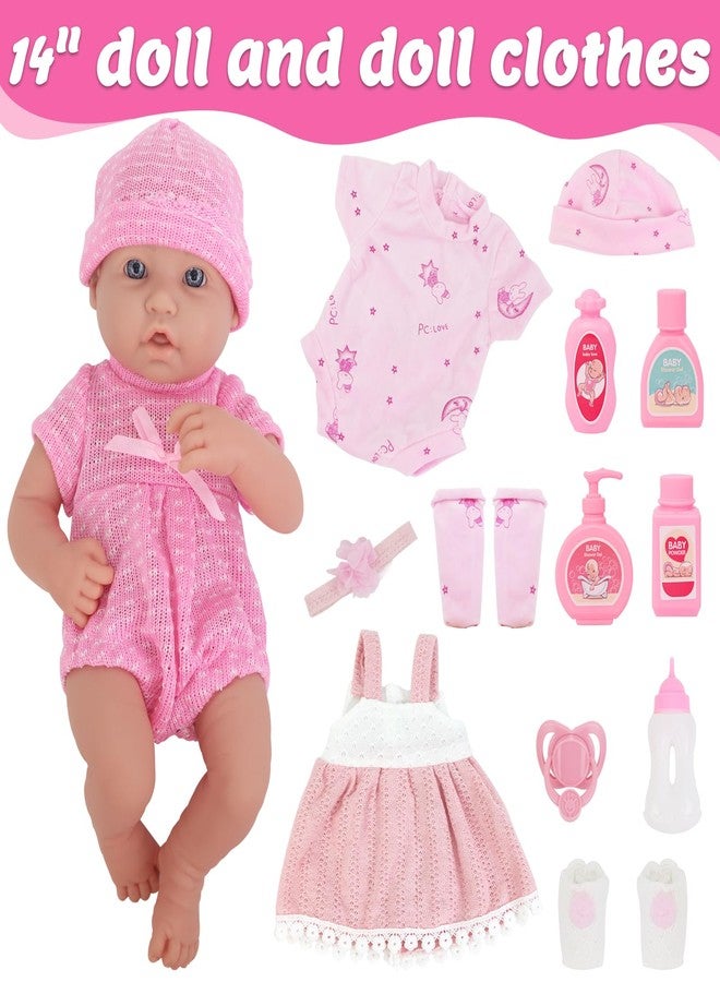 UNICORN ELEMENT 14 Inch Realistic Baby Doll with 15 Piece Accessories Set, Soft Body Baby Girl Doll, with Bottle & Pacifier, Clothes and Hats, Gift Box for Toddlers Ages 3 4 5 - Image 5